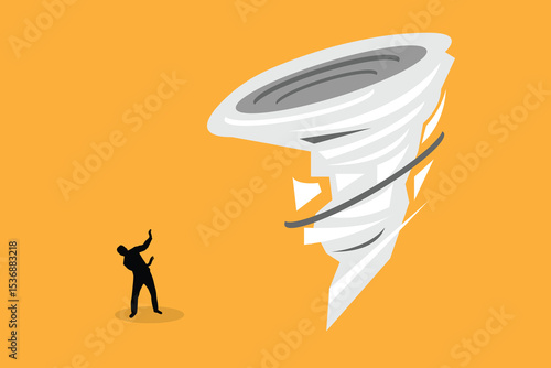 Silhouette of Business Man Protecting Himself from a Whirlwind Tornado. Accidents at white collar work and dangerous weather calamities vector art