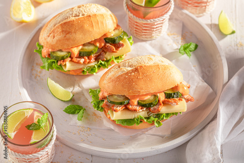 Tasty and spicy sandwich ma...