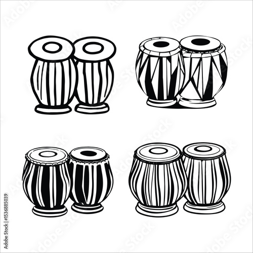 Tabla Variations Grid – Representation of Cultural Rhythm, Musical Craftsmanship, and Percussion Diversity Vector Illustration
