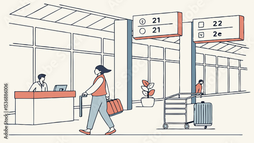 Airport Departure Lounge Scene with Travelers.