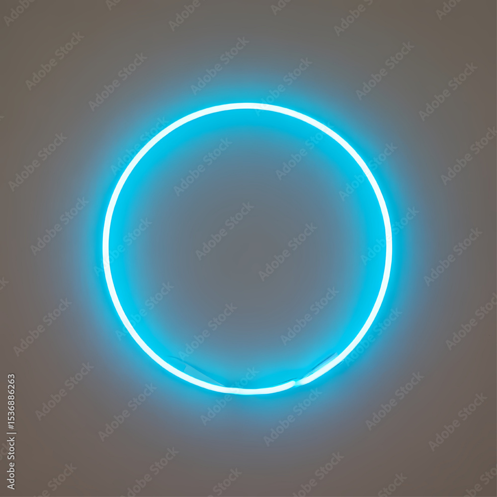 Glowing cyan neon circle against a gray backdrop Glowing cyan neon circle against a gray backdrop