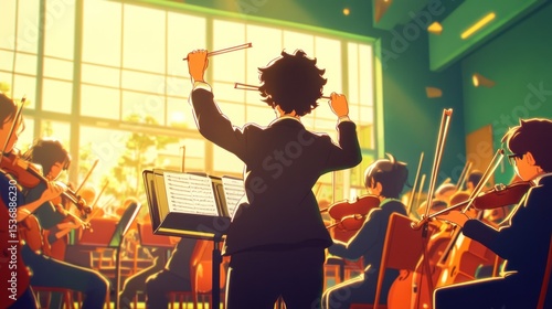 Animated orchestra rehearsal