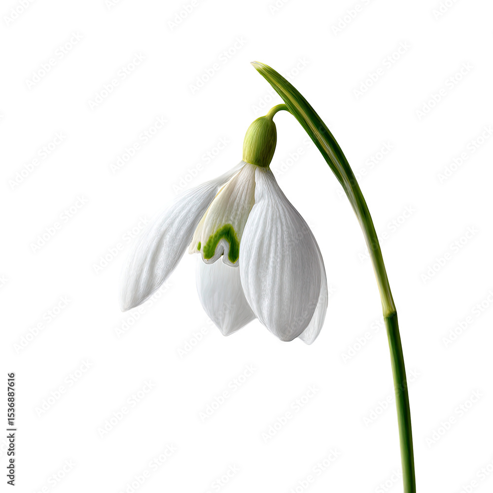 Delicate Snowdrop Flower Isolated on White Background Symbolizing Spring and New Beginnings Delicate Snowdrop Flower Isolated on White Background Symbolizing Spring and New Beginnings