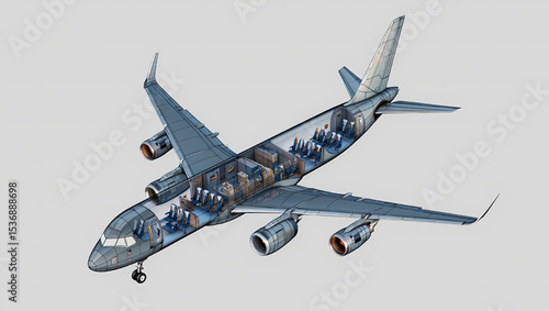 Cutaway view of a passenger airplane interior