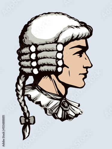 Vintage french wig. Vector drawing