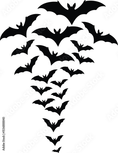 Flying Bat Swarm Silhouette Vector Illustration for Halloween, Horror Decor, Gothic Art, and Spooky Night Designs