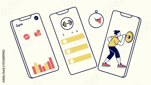 Fitness App Screens Showing Gym and Coog Activities.