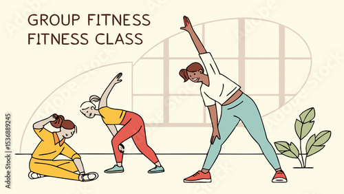 Group of Women Stretching in Fitness Class.