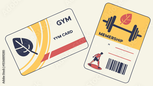 Gym Membership Cards with Leaf and Surfer Graphics.