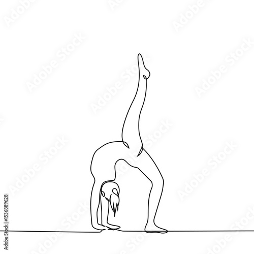 female gymnast in single leg bridge pose - one line art vector. concept stretching, yoga