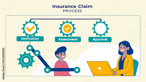 Illustrated Insurance Claim Process with People and Gears.