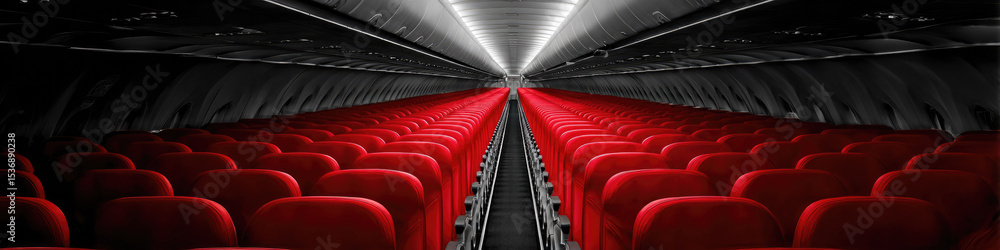 Fototapeta premium Creative Abstract Commercial Background: Red Airplane Seats Symbolizing Travel, Business Trips, and Tourism. Modern Design Element for Posters, Banners, Book Illustrations, and Corporate Presentations