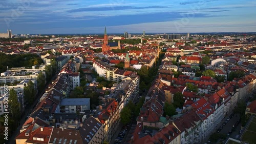 Wallpaper Mural Aerial view of Au-Haidhausen, a vibrant historic district in Munich, Germany, showcasing traditional architecture, and the nearby Isar River within a dynamic urban landscape. Torontodigital.ca