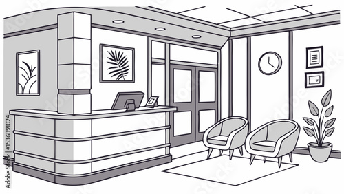 Modern Office Reception Area with Seating and Decor.