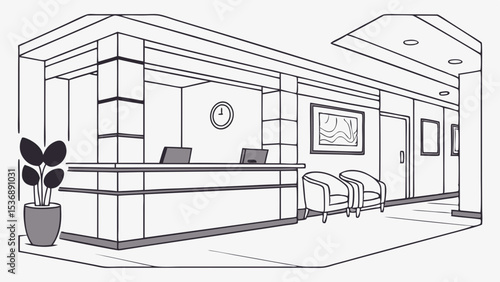 Modern Reception Area with Desk Chairs and Artwork.