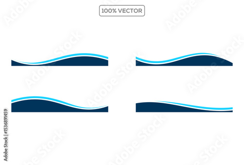 Collection of wave separator footers, modern dividers shapes vector design illustration