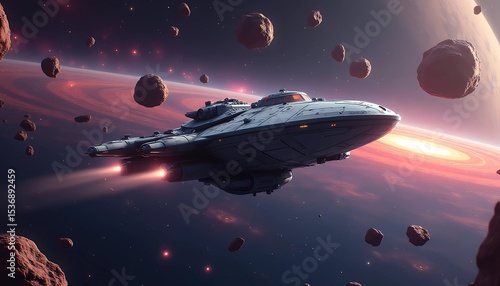 Fototapeta Naklejka Na Ścianę i Meble -  This captivating spaceship background 4k reveals the beauty of a spacecraft navigating through cosmic wonders and the mysteries of the universe.