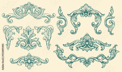 Luxury decorative vector elements set, rococo and baroque style, vintage luxury royal vignette