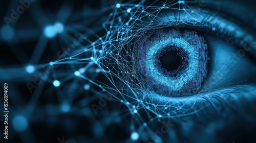 Close-up eye with digital network