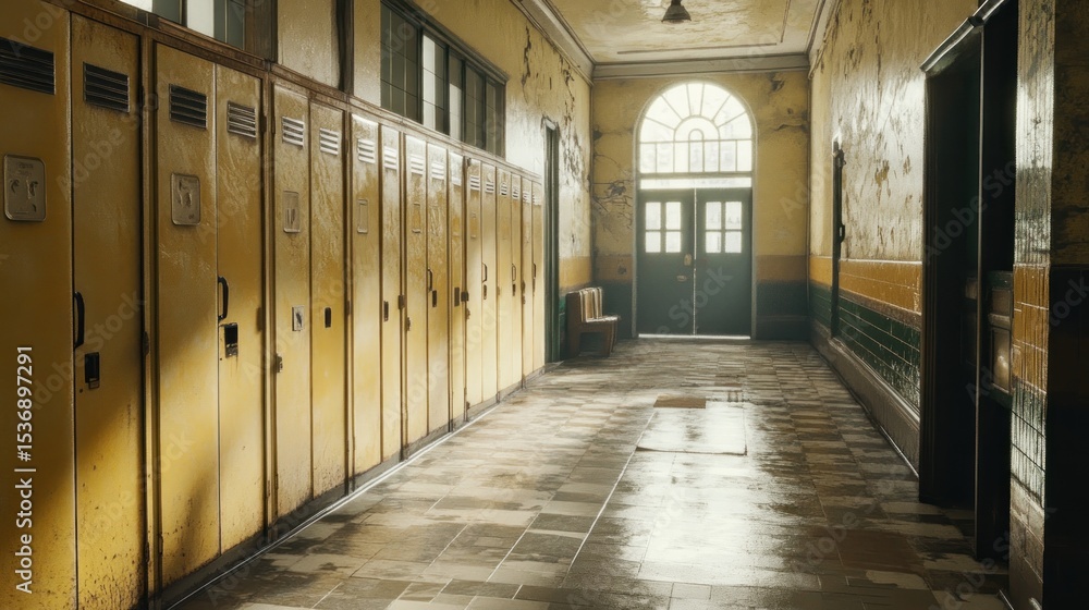 Fototapeta premium Sunlit school hallway