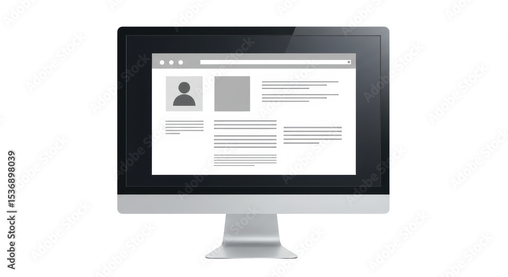 Isolated Computer Screen Displaying Profile and Content Layout Isolated Computer Screen Displaying Profile and Content Layout