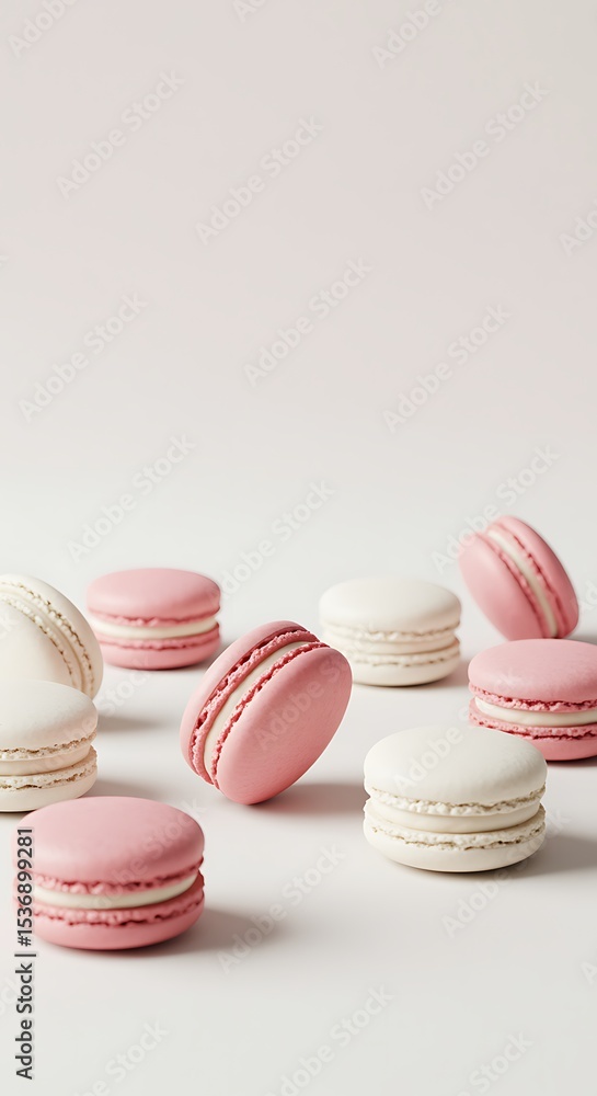 Obraz premium Pink and White Macarons on White Background pink macarons
