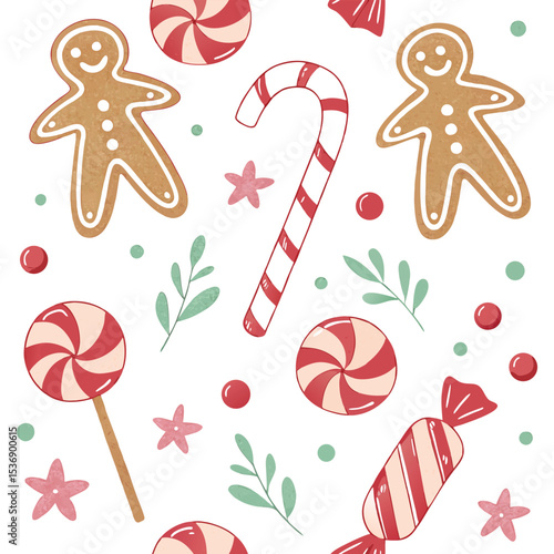 Christmas Sweets and Candies Seamless Pattern