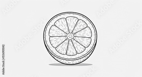 Outline sketch of a sliced orange, simple design, white background.