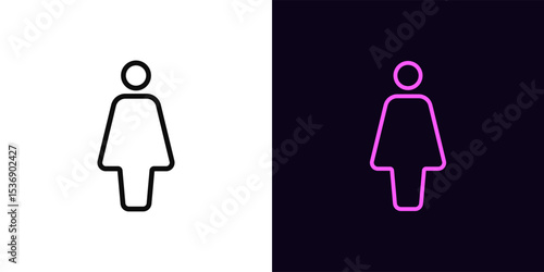 Outline woman person icon, with editable stroke. Female figurine icon, woman silhouette. Female gender, human figurine, women locker room, restroom, lady WC sign, changing room. Vector icon