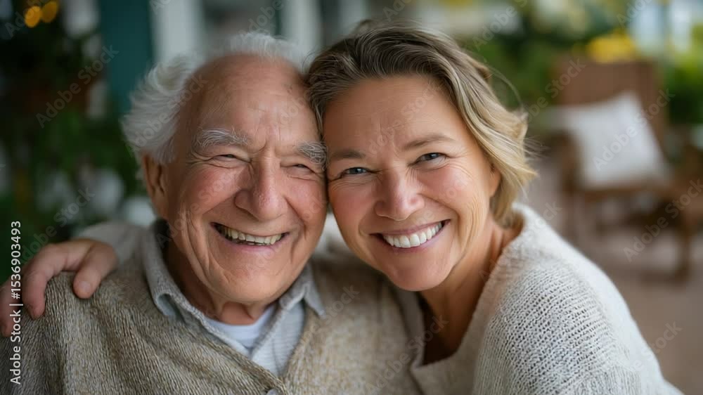 A warm embrace between a daughter and her father on a cozy porch A warm embrace between a daughter and her father on a cozy porch