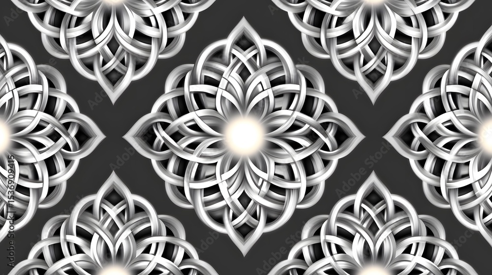Elegant Silver Knotwork Mandala Seamless Pattern Elegant Silver Knotwork Mandala Seamless Pattern