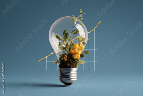 Bright Green Growth Concept Sustainable Energy Innovation Plants Growing Inside Light Bulb Financial Success Eco Friendly Business Modern Design Abstract Illustration Clean Energy Development Progress