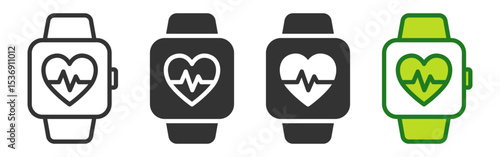 Vector illustration of smart watch with heartbeat monitor.