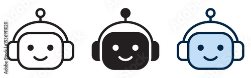 Vector illustration of cute chatbot robot face icons.