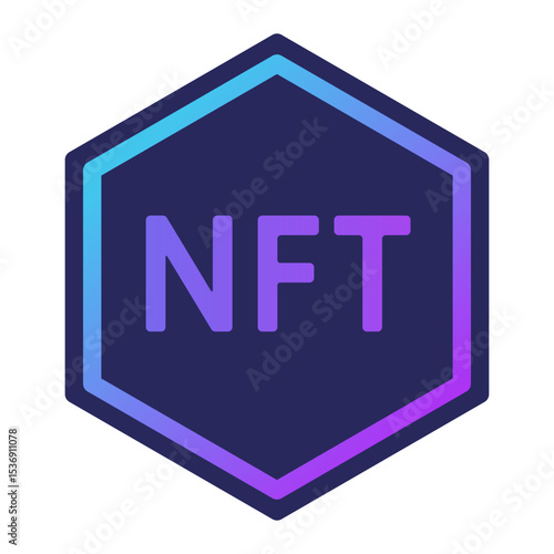 Vector illustration of NFT hexagon symbol with gradient colors.