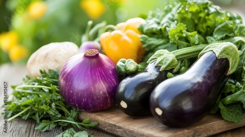Fresh vegetables on a wooden board
