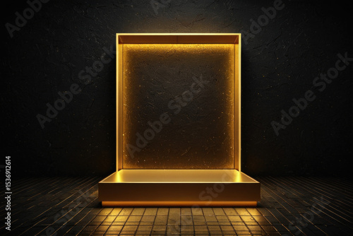 Empty room illuminated by a single golden light source