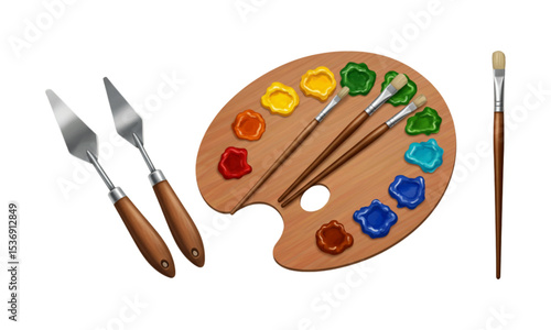 palette with brushes and paints