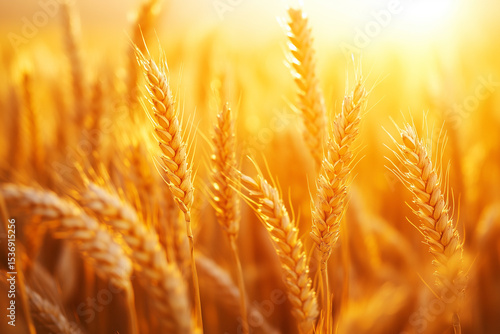Golden Wheat Field Background with Ripe Crops under Natural Light