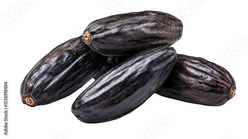 Wallpaper Mural Exotic black sapote fruits arranged artistically on a clean white background showcasing their unique shapes and glossy texture for culinary inspiration. Torontodigital.ca
