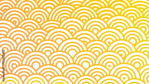 Gradient yellow and white overlapping semi circles creating a wave like pattern design forming an abstract background