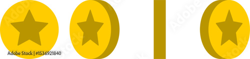 Basic 4-frame Rotating Gold Coin with Star Sprite Sheet for Sprite Animation in Games and App UI. Vector Image.