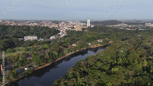 Aerial view of Rio in Piracicaba – which, like few other cities in the world, has a river that cuts through the city diagonally.