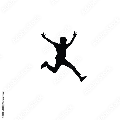 boy jumping with joy silhouette black on white background