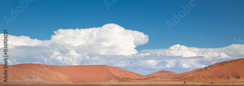 фотографія rare sight as thunder clouds buildup over red desert dunes