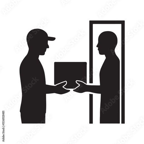 Delivery Person Handing Package to Customer at Front Door