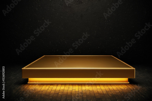 A gold platform with a light on top, suitable for use in interior design or decorative scenes