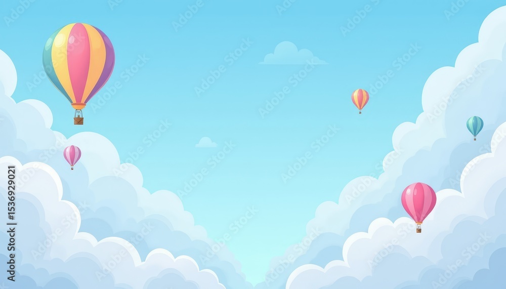 Obraz premium Spectacular display of colorful balloons floating gracefully across a vibrant blue sky