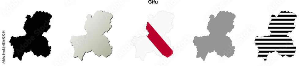 Fototapeta premium Gifu prefecture blank outline map set