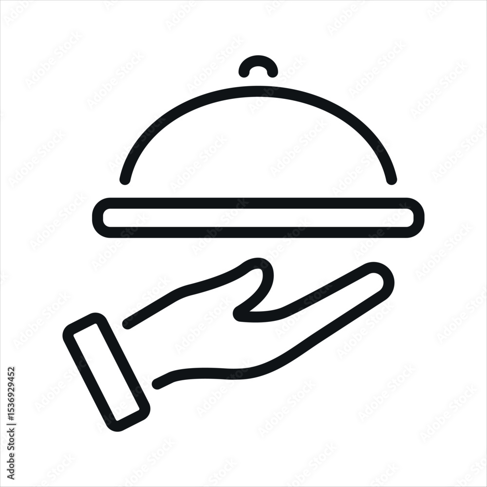 Fototapeta premium Serving food line icon, dinner and hotel services